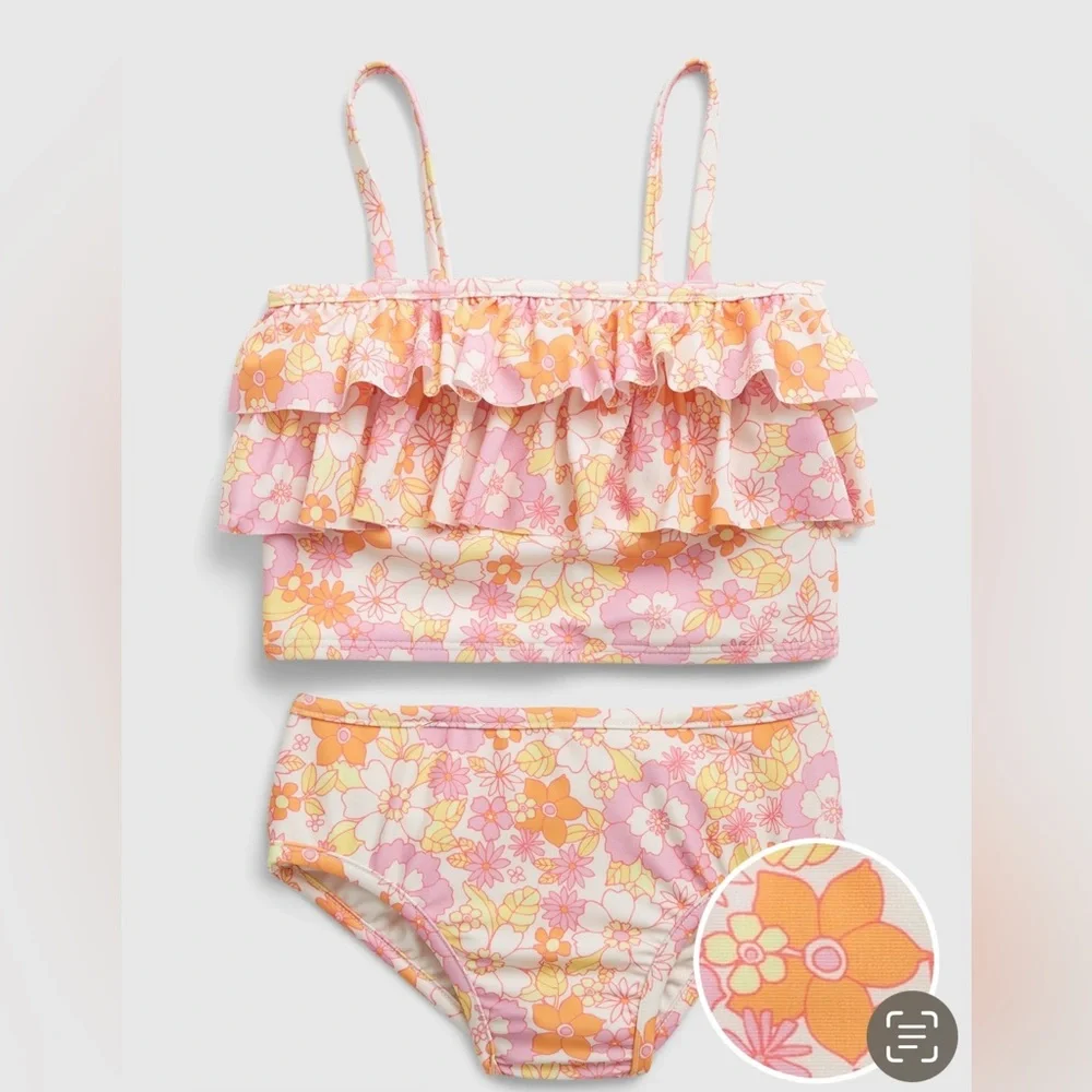 NWT GAP toddler ruffle tankini swim two piece. Size 3 yrs. Pink floral.